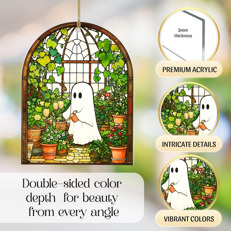Hutato Cute Ghost Plant Ornament – Cute Halloween Decoration for Home, Office, or Garden, Ornament Gift for Plant Lovers and Collectors, Ghost Plant Suncatcher (Ma 2) - Image 5